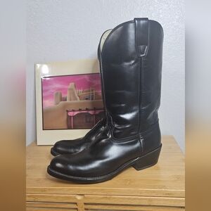 Men's Black Leather Cowboy Boots